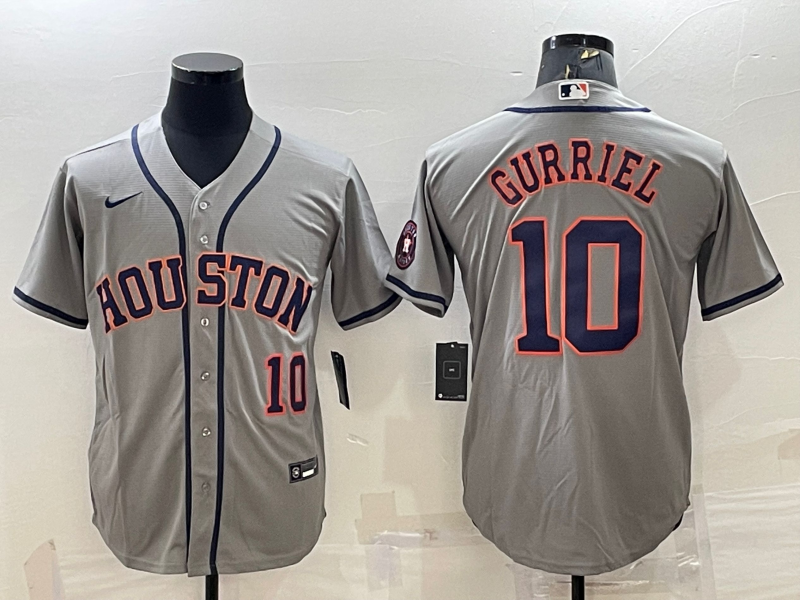 Men's Houston Astros #10 Yuli Gurriel Gray With Patch Cool Base Stitched Jersey